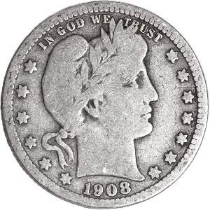 1908 Barber Silver Quarter Main Image