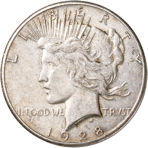 1928 Peace Silver Dollar, About Uncirculated #2 Main Image