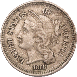 Three Cent - Three Cent Nickel - 1868 XF Main Image
