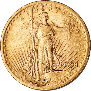 1908 Saint-Gaudens $20 Gold, No Motto Main Image