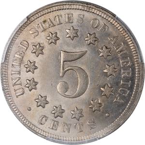 1867 Shield Nickel No Rays PCGS MS63 Main Image