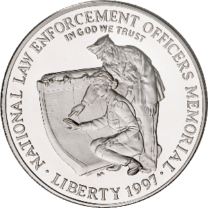1997-P National Law Enforcement Officers Memorial Silver Dollar, Choice Proof, PR63 Main Image