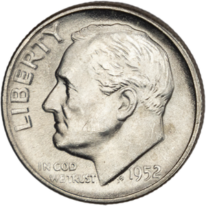 1952-S Roosevelt Silver Dime MS60 Main Image