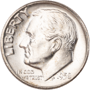 1958-D Roosevelt Silver Dime MS60 Main Image