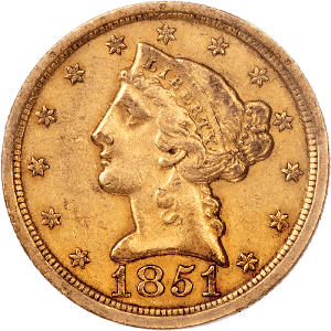 1851-O $5 Liberty Head Gold Main Image