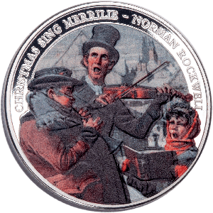 Norman Rockwell Silver-Plated Santa Round - Carolers Singing Main Image