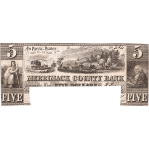 1824-1849 New Hampshire $5 Merrimack County Bank Note Main Image