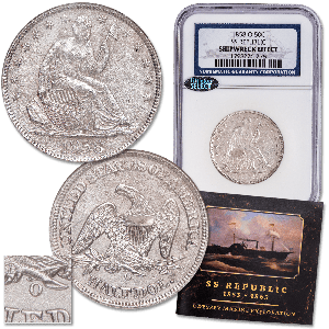 1858-O Liberty Seated Silver Half Dollar, SS Republic Shipwreck Main Image