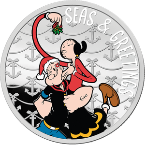 2025 Ascension Island 1 oz. Silver $5 Popeye® & Olive Oyl™ Mistletoe Main Image