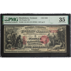 1875 $5 NBN Brattlebor VT #2305 PMG CHVF Main Image