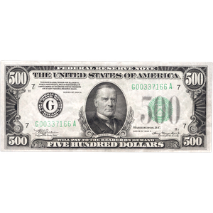 1934A $500 Federal Reserve Note VF Main Image