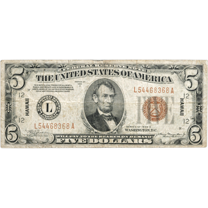 1934A $5 Federal Reserve Note Hawaii VG Main Image