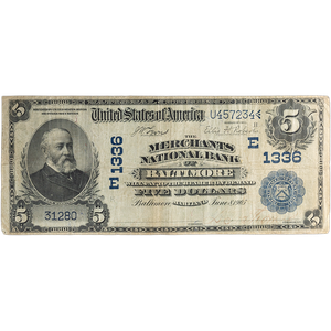 1902 $5 National Bank Note, Large Size, Second Issue, Dates on Back Main Image