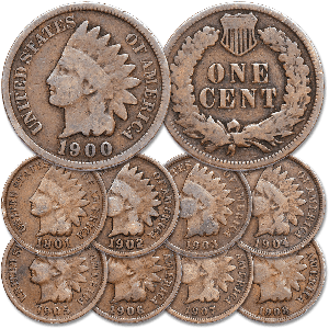 1900-1908 9 Consecutive Indian Head Cents Main Image