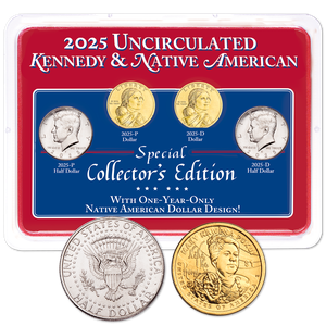 2025 P&D Kennedy Half Dollar & Native American Dollar Set in Showpak Main Image