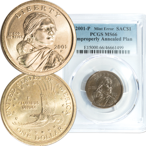 2001-P Improperly Annealed Sintered Planchet & normal Sacagawea Dollar Set Main Image