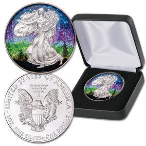 2021 Colorized Aurora Borealis Silver American Eagle Main Image