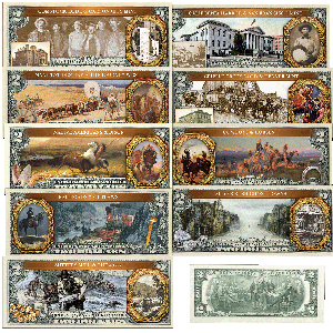 Complete Spirit of the American Old West Colorized $2 Note Set with Folder Main Image