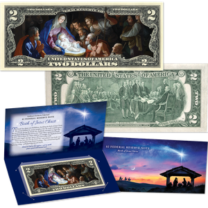 Five Colorized $2 Federal Reserve Notes - Nativity Scene Main Image