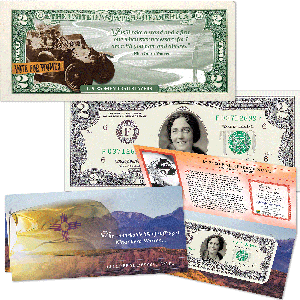 Nina Otero-Warren Colorized $2 Note in Holder Main Image