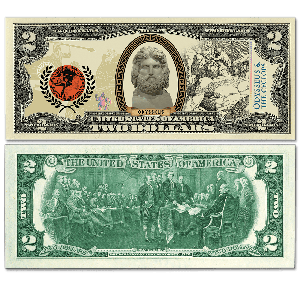Colorized $2 Federal Reserve Note Greek Heroes & Monsters - Odysseus & the Cyclops Main Image