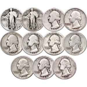 1929-1941 Great Depression U.S. Silver Quarter Year Set Main Image