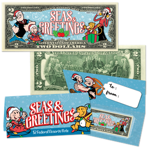 2025 Seas & Greetings Popeye®, Olive Oyl™ & Eugene the Jeep™ $2 Colorized Note in Card Holder Main Image
