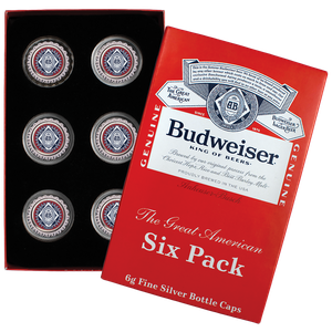 Budweiser Silver Bottle Cap Six Pack with Box - Anheuser-Busch Main Image