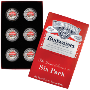 Budweiser Silver Bottle Cap Six Pack with Box - Holiday Clydesdales Main Image