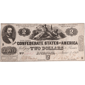 1862 $2 Confederate Note Main Image