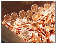 2015-D (Denver) one-cent pieces after striking in a coin bin