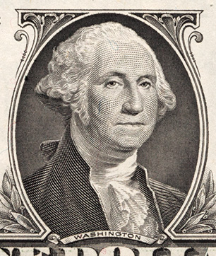[photo: Oval central image of one dollar bill]