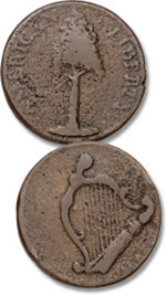 [photo: obverse and reverse of a 1776 NH copper]