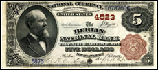 This very scarce $5 Brown Back note from the Berlin National Bank is one of only three known to exist