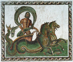 Neptune driving a chariot of hippocamps (Roman mosaic)