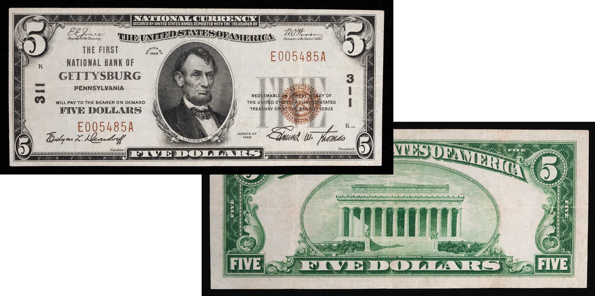 First National Bank of Gettysburg $5 National Bank Note