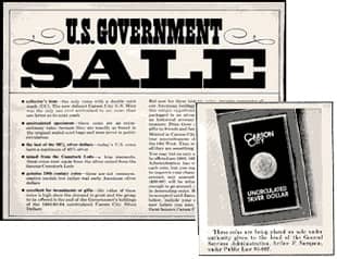 Flyer from the 1980 GSA sale advertising Uncirculated CC Morgans