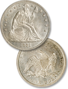 The early Liberty Seated dollar design did not include the motto IN GOD WE TRUST.