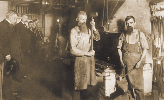 [photo: Philadelphia Mint officials watch as blacksmiths prepare to destroy an old die]