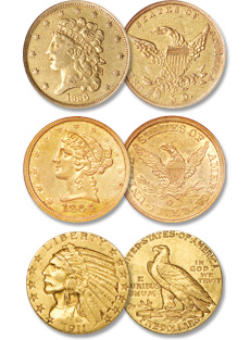 [photo: Classic Head Half Eagle, Liberty Head Half Eagle, Indian Head Half Eagle]