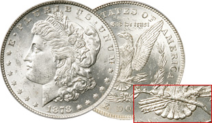 1878 Morgan Dollar, 7 Tail Feathers Reverse