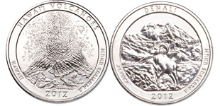 Hawai'i Volcanoes and Denali quarters